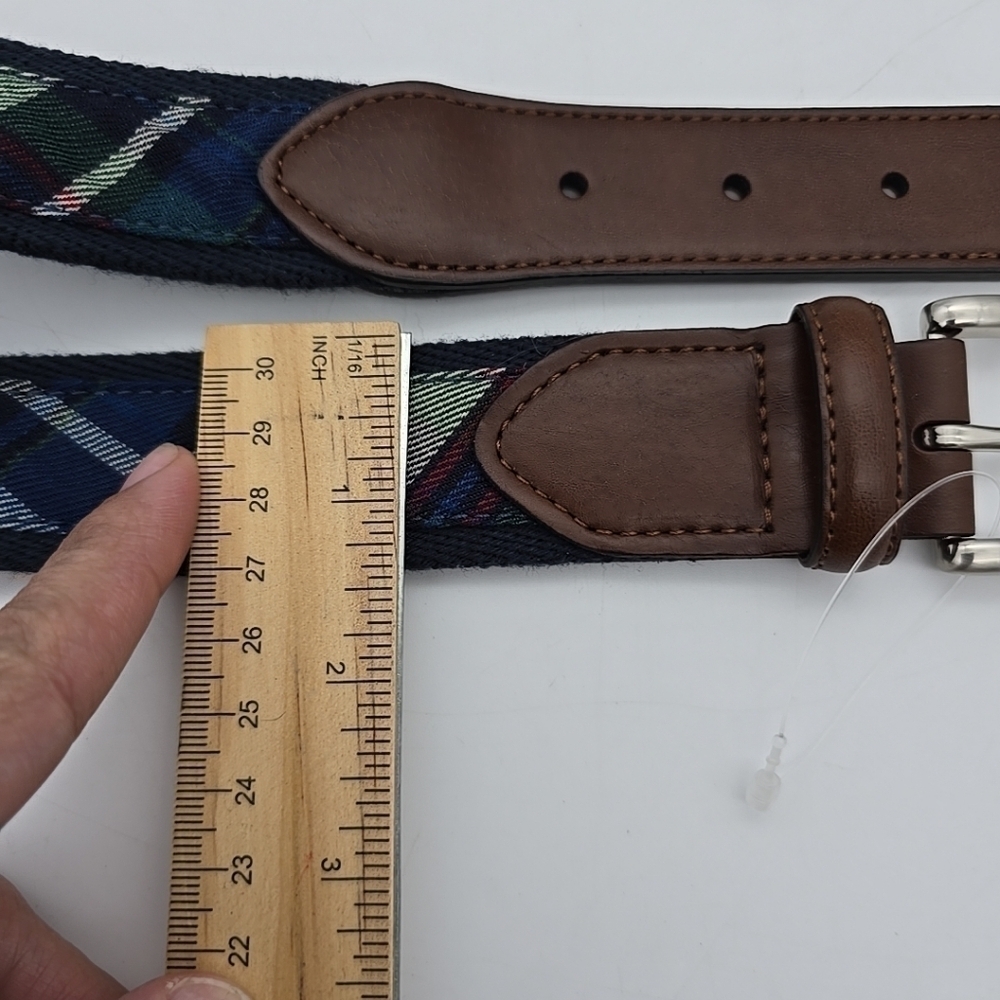 CEG Men Blue Green Striped Belt Size 38 Leather & Canvas NEW - Picture 11 of 11